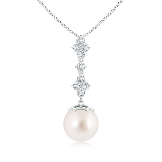 10mm AAAA South Sea Cultured Pearl Drop Pendant with Diamond Clustres in White Gold