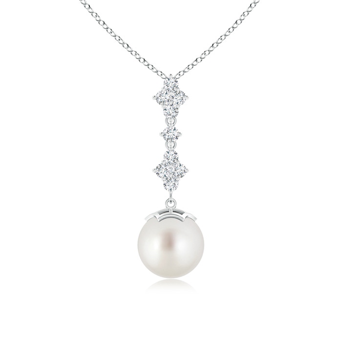 9mm AAA South Sea Cultured Pearl Drop Pendant with Diamond Clustres in White Gold 