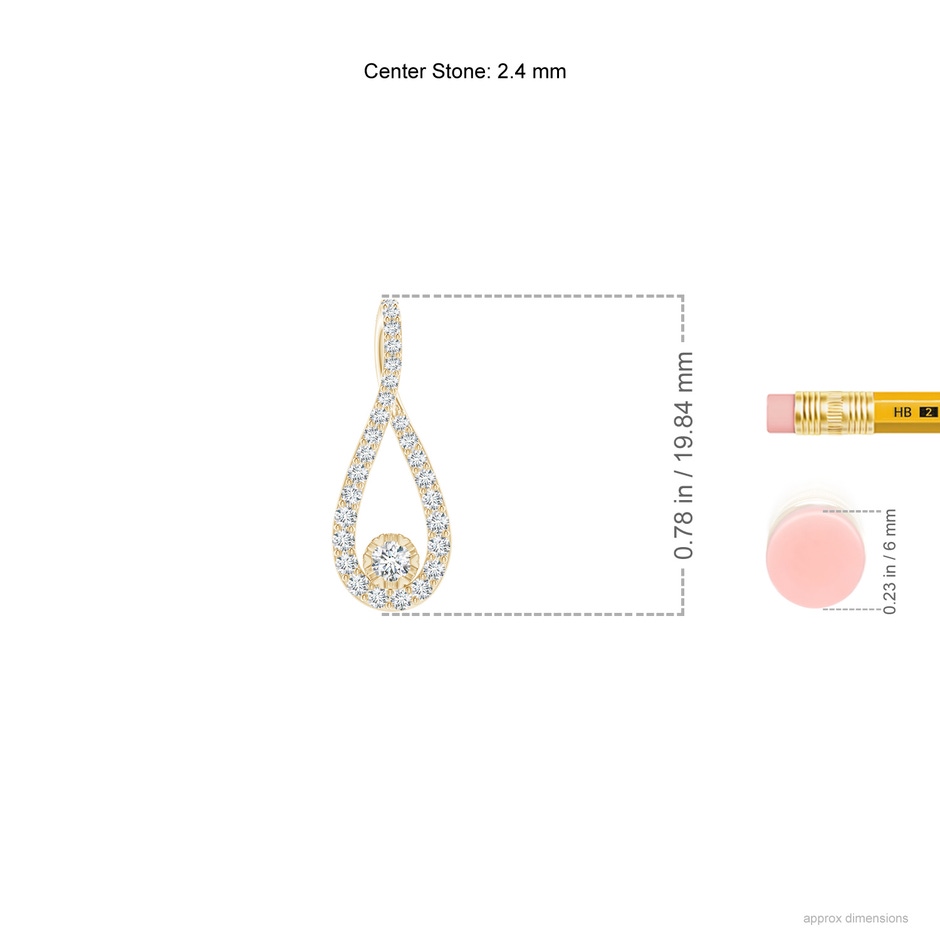 2.4mm GVS2 Diamond Infinity Loop Pendant in Yellow Gold ruler