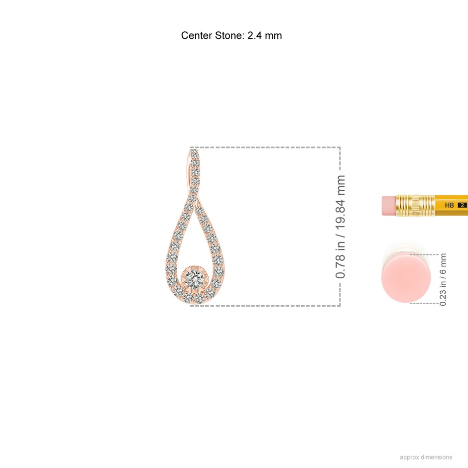 2.4mm KI3 Diamond Infinity Loop Pendant in Rose Gold ruler