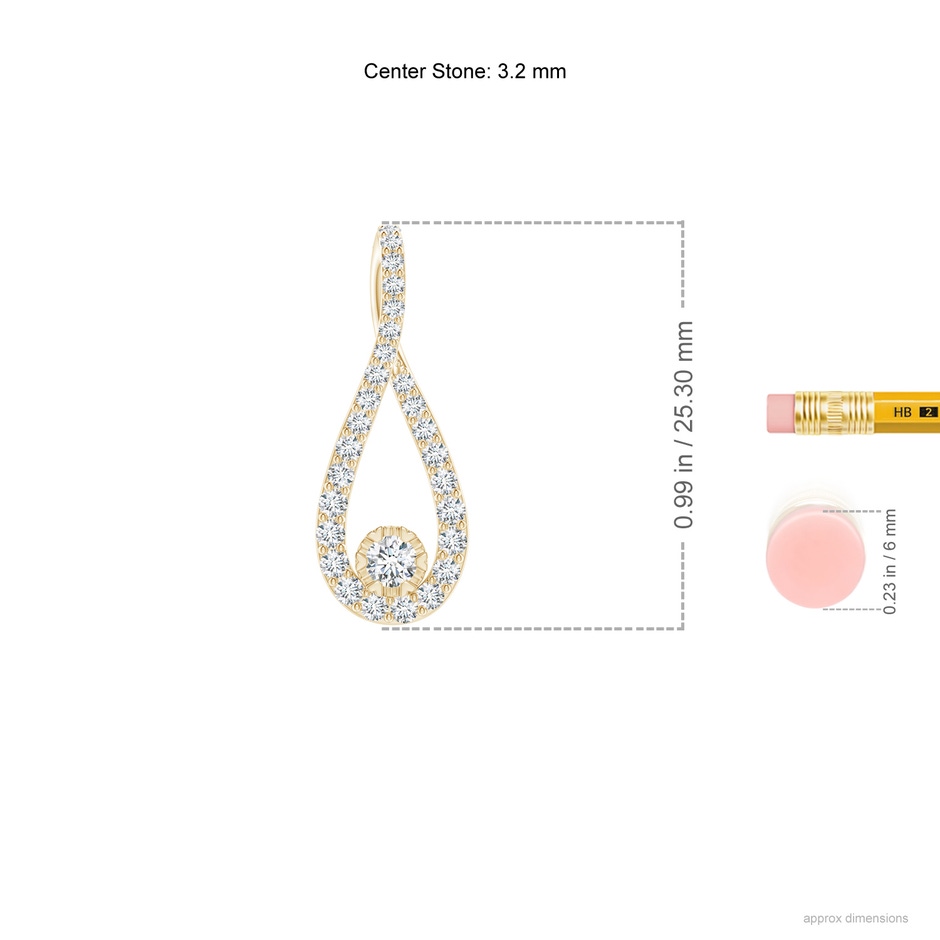 3.2mm GVS2 Diamond Infinity Loop Pendant in Yellow Gold ruler