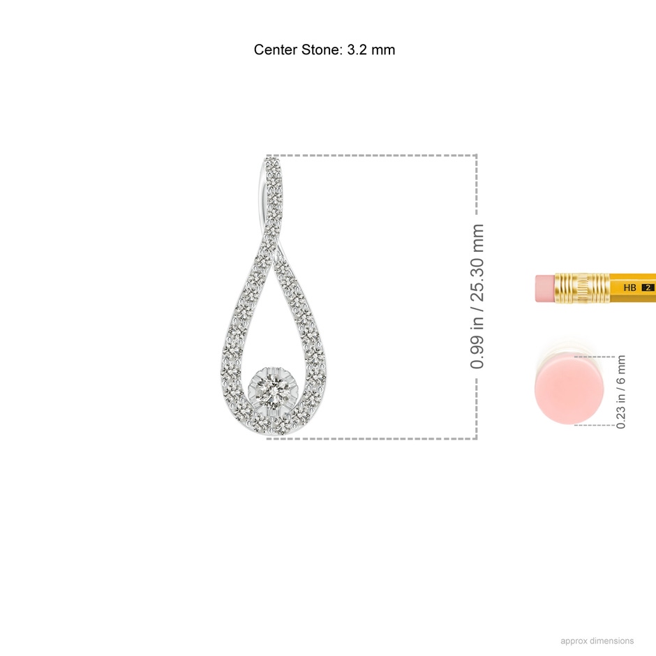 3.2mm KI3 Diamond Infinity Loop Pendant in White Gold ruler