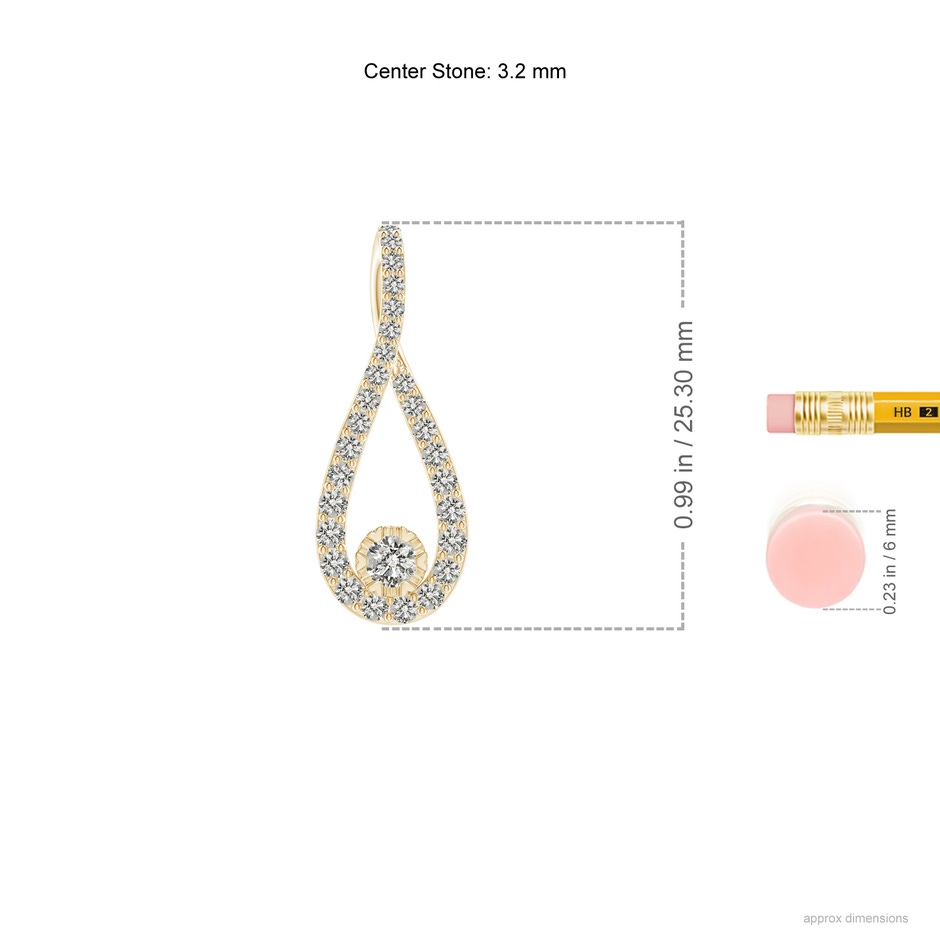 3.2mm KI3 Diamond Infinity Loop Pendant in Yellow Gold ruler