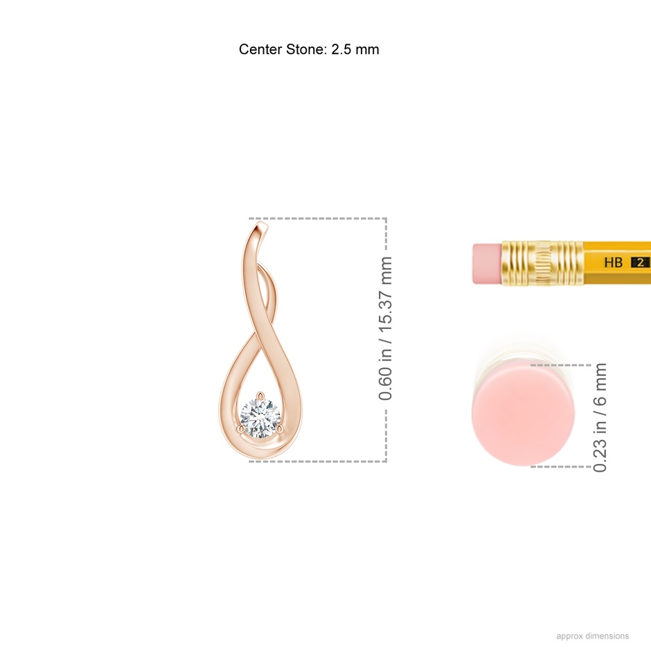 2.5mm GVS2 Infinity Twist Diamond Solitaire Pendant in Rose Gold ruler
