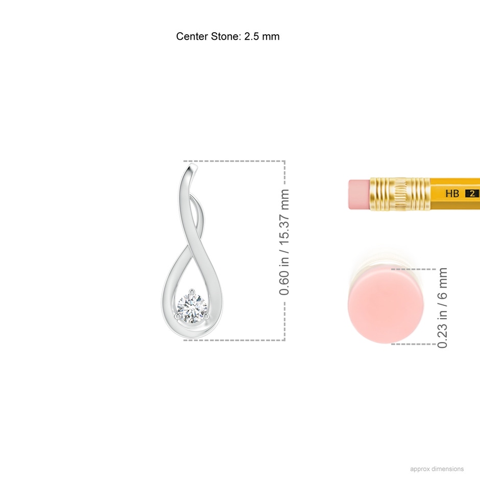 2.5mm GVS2 Infinity Twist Diamond Solitaire Pendant in White Gold ruler