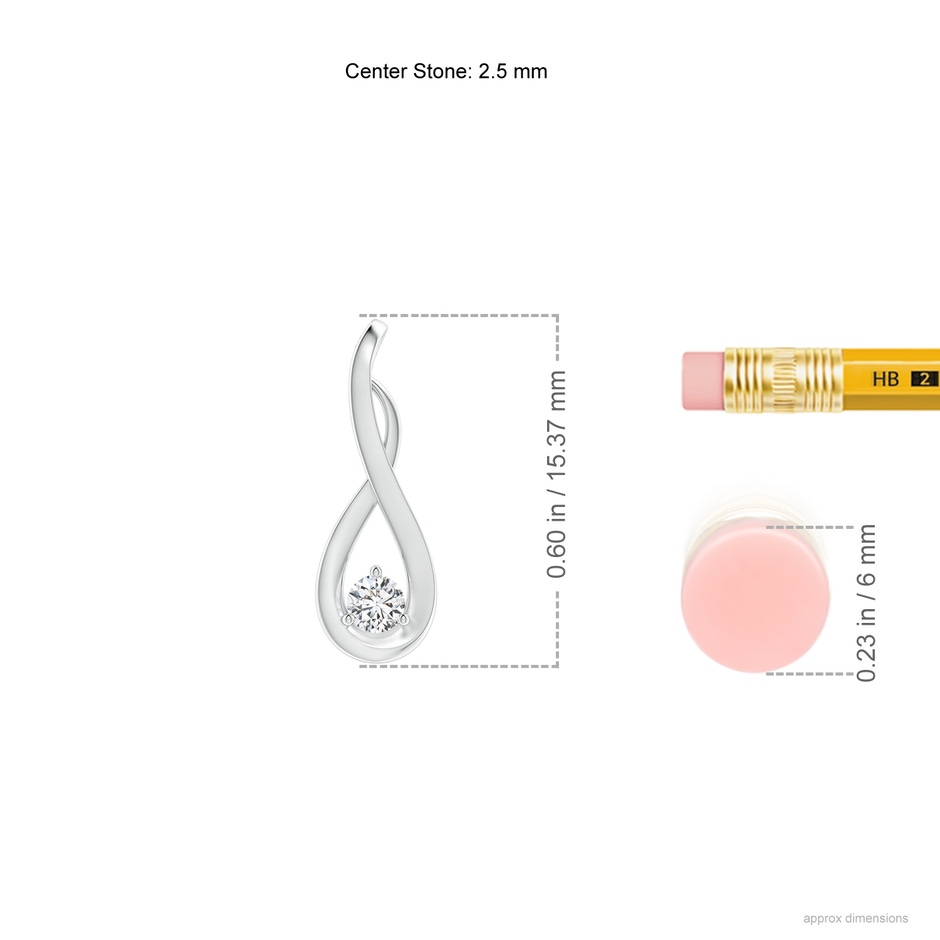 2.5mm HSI2 Infinity Twist Diamond Solitaire Pendant in P950 Platinum ruler
