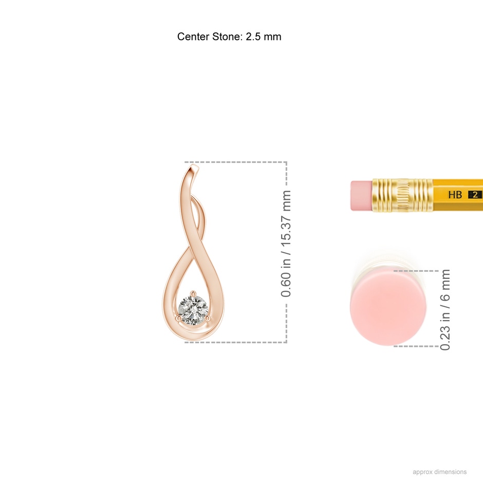 2.5mm KI3 Infinity Twist Diamond Solitaire Pendant in 9K Rose Gold ruler
