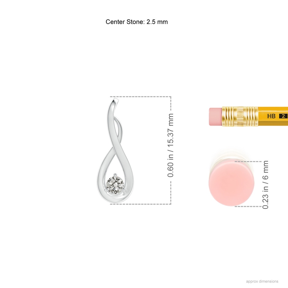 2.5mm KI3 Infinity Twist Diamond Solitaire Pendant in White Gold ruler