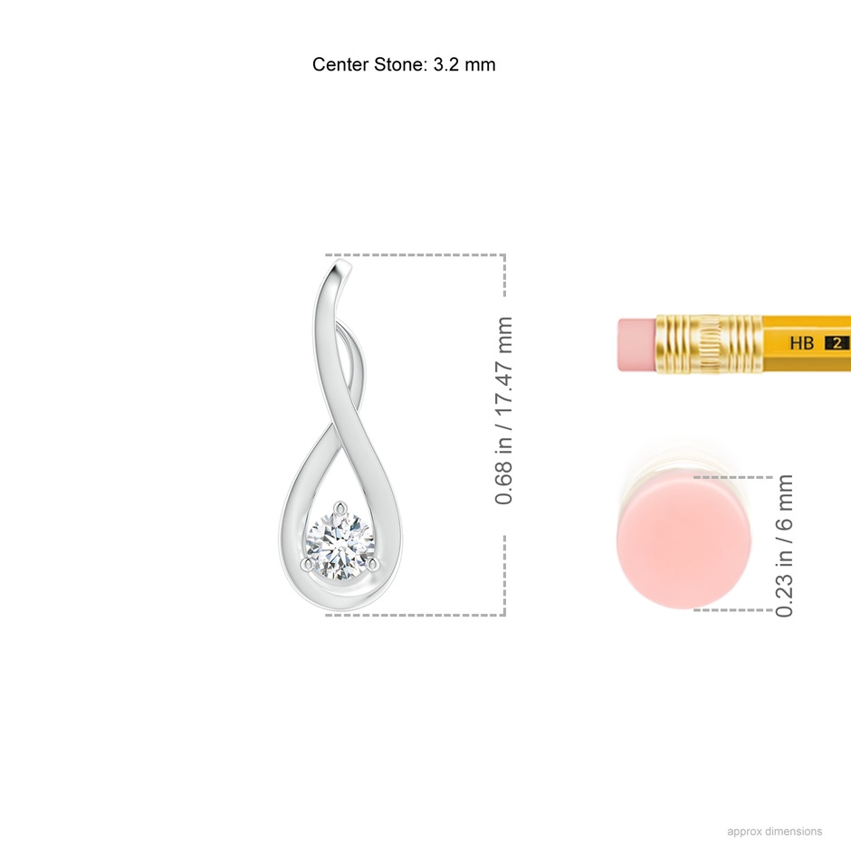 3.2mm GVS2 Infinity Twist Diamond Solitaire Pendant in White Gold ruler