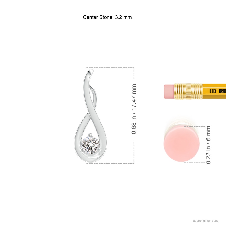 3.2mm IJI1I2 Infinity Twist Diamond Solitaire Pendant in White Gold ruler