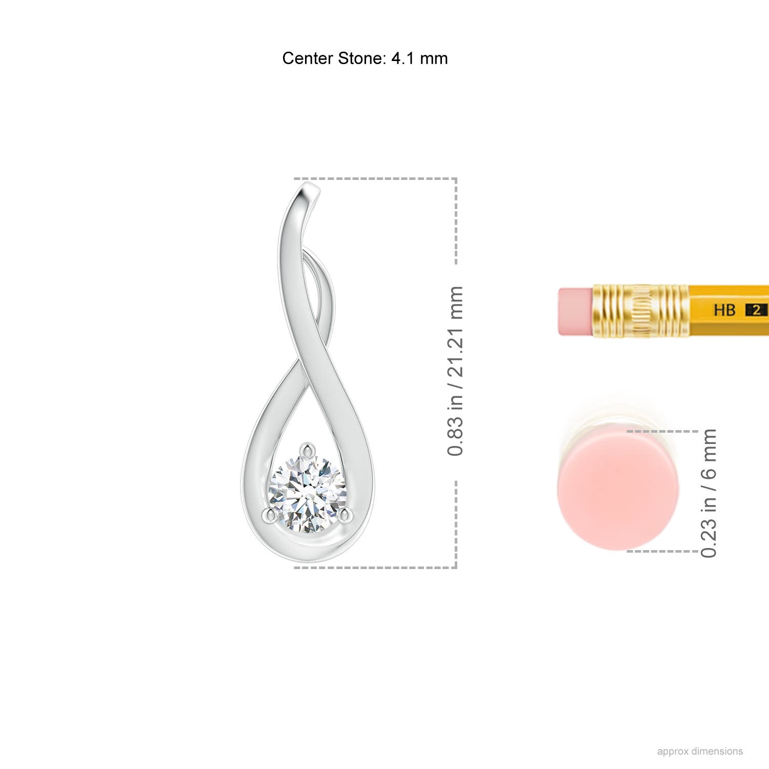 4.1mm GVS2 Infinity Twist Diamond Solitaire Pendant in White Gold - ruler