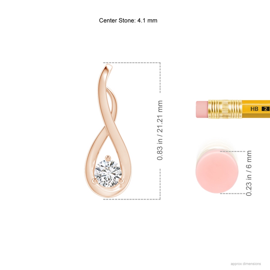 4.1mm HSI2 Infinity Twist Diamond Solitaire Pendant in Rose Gold ruler