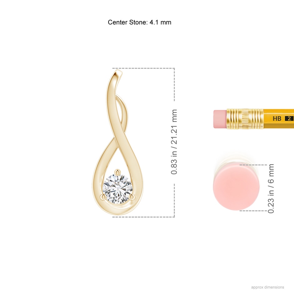 4.1mm HSI2 Infinity Twist Diamond Solitaire Pendant in Yellow Gold ruler