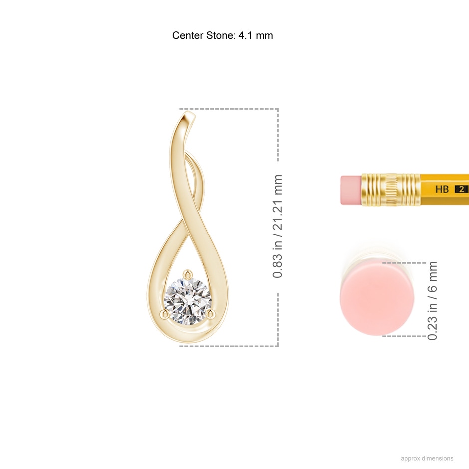 4.1mm IJI1I2 Infinity Twist Diamond Solitaire Pendant in Yellow Gold ruler
