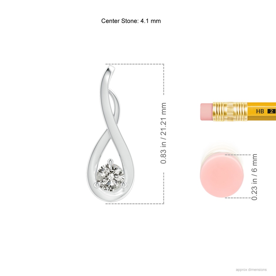 4.1mm KI3 Infinity Twist Diamond Solitaire Pendant in White Gold ruler