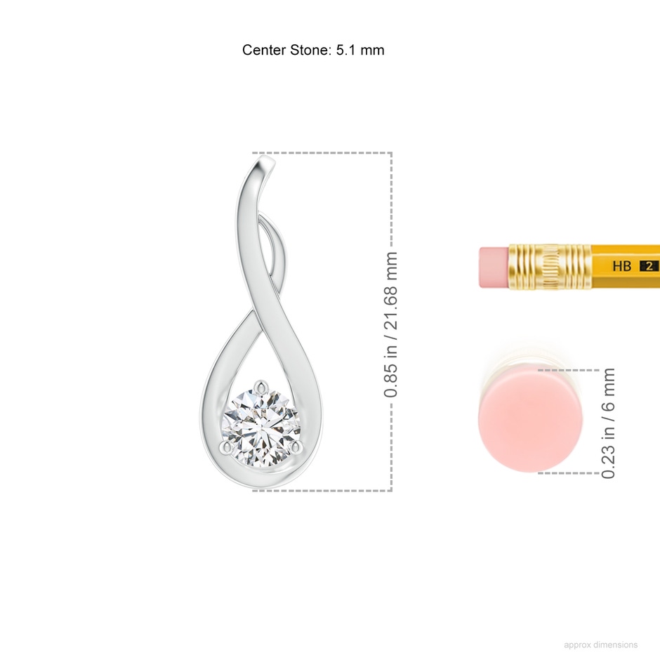 5.1mm HSI2 Infinity Twist Diamond Solitaire Pendant in White Gold ruler