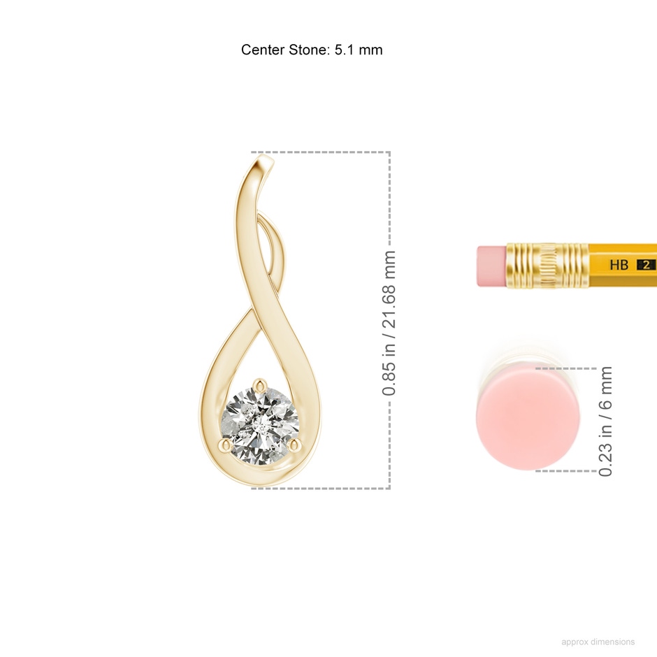 5.1mm KI3 Infinity Twist Diamond Solitaire Pendant in Yellow Gold ruler
