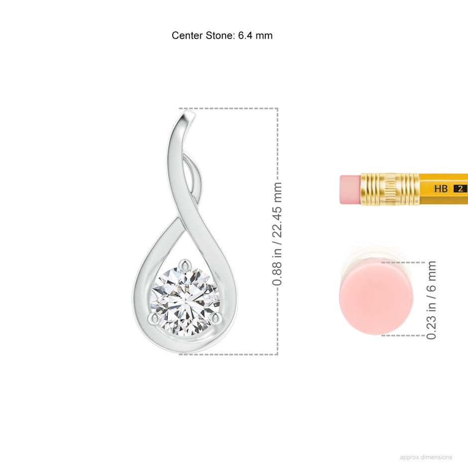 6.4mm HSI2 Infinity Twist Diamond Solitaire Pendant in White Gold ruler