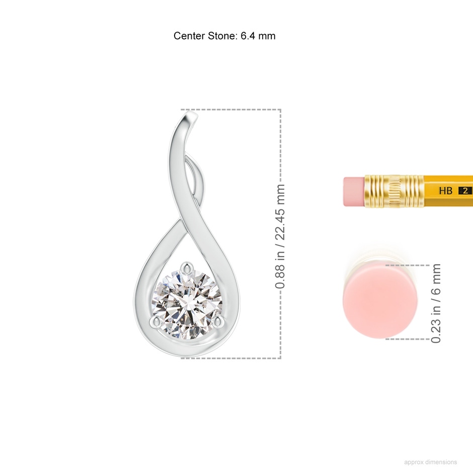 6.4mm IJI1I2 Infinity Twist Diamond Solitaire Pendant in White Gold ruler