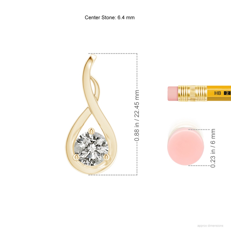 6.4mm KI3 Infinity Twist Diamond Solitaire Pendant in Yellow Gold ruler