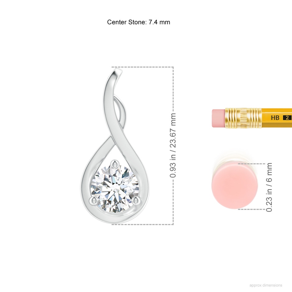 7.4mm GVS2 Infinity Twist Diamond Solitaire Pendant in P950 Platinum ruler