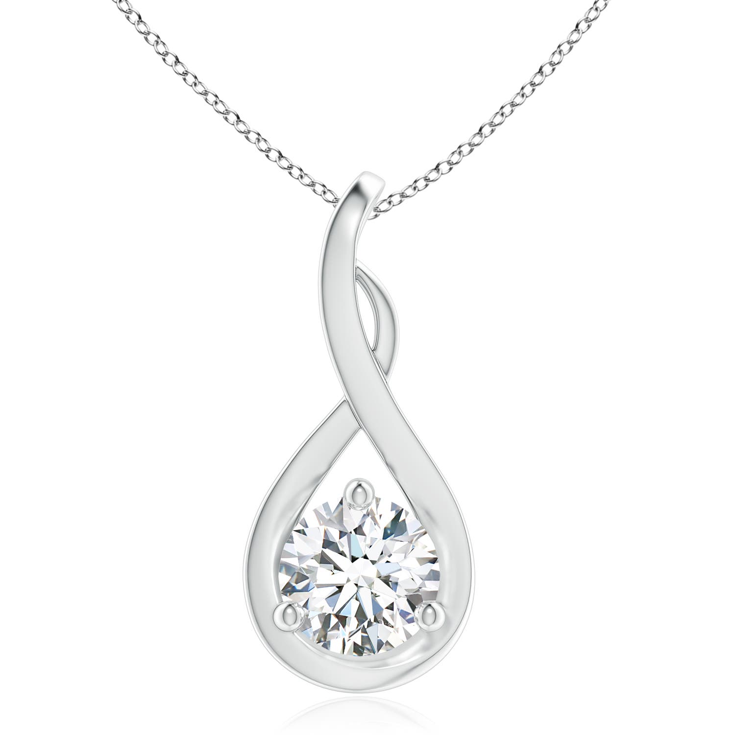 7.4mm GVS2 Infinity Twist Diamond Solitaire Pendant in White Gold