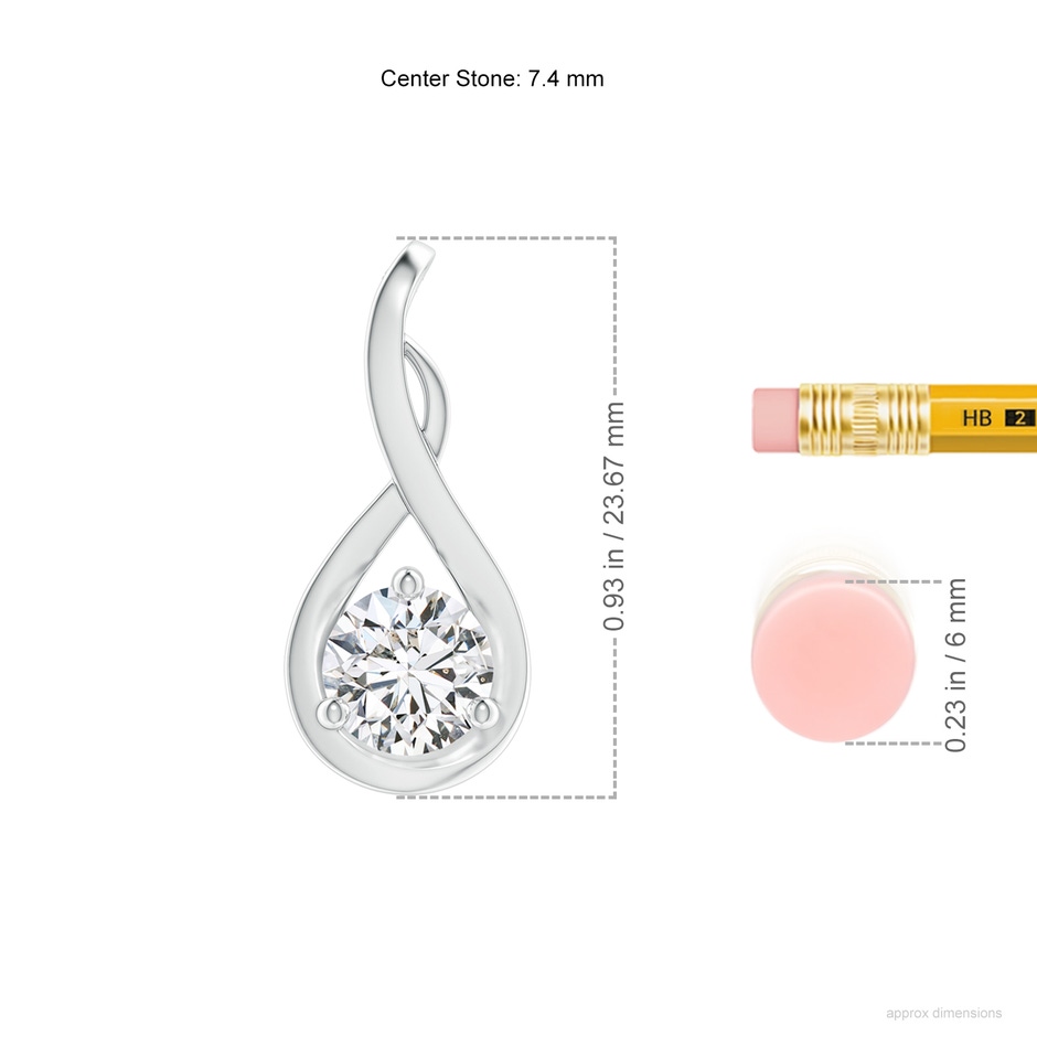 7.4mm HSI2 Infinity Twist Diamond Solitaire Pendant in P950 Platinum ruler