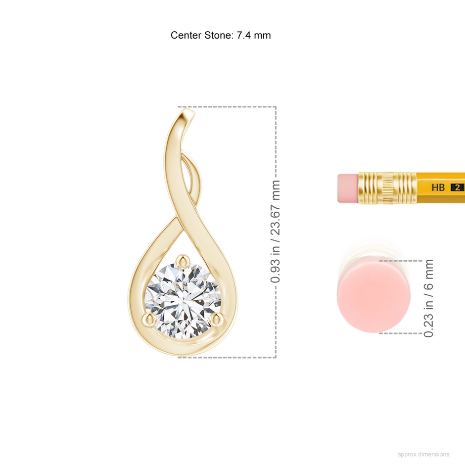 7.4mm HSI2 Infinity Twist Diamond Solitaire Pendant in Yellow Gold ruler