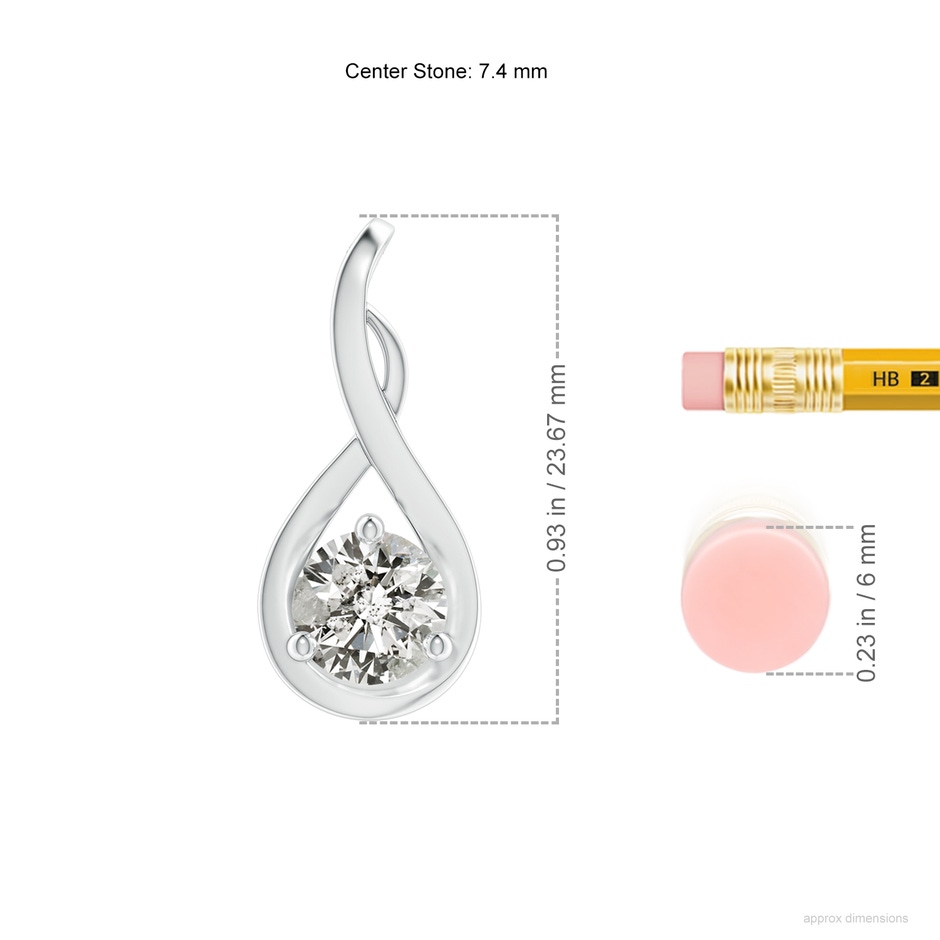 7.4mm KI3 Infinity Twist Diamond Solitaire Pendant in White Gold ruler