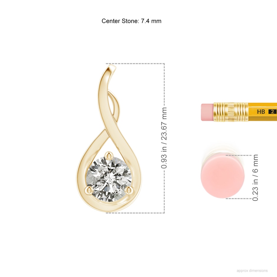 7.4mm KI3 Infinity Twist Diamond Solitaire Pendant in Yellow Gold ruler