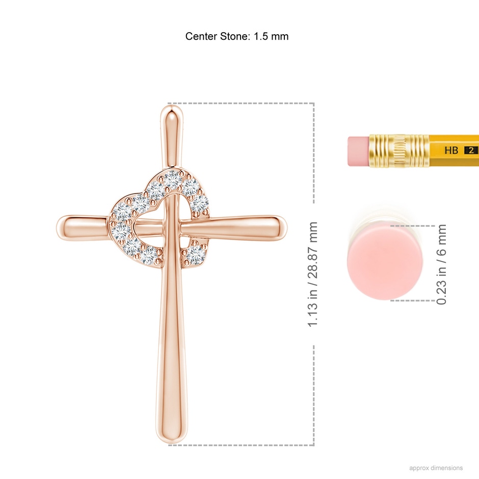 1.5mm GVS2 Cross Pendant with Diamond Heart in Rose Gold ruler