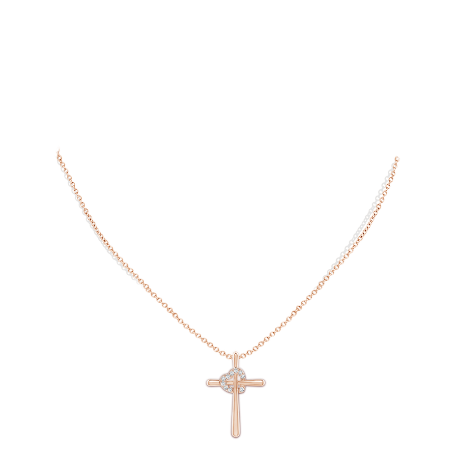 1.5mm GVS2 Cross Pendant with Diamond Heart in Rose Gold body-neck