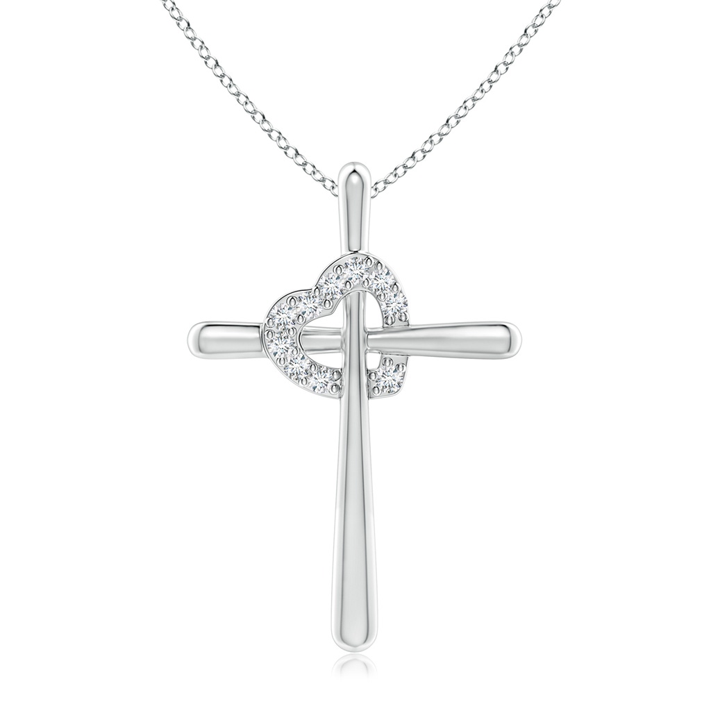 1.5mm GVS2 Cross Pendant with Diamond Heart in White Gold