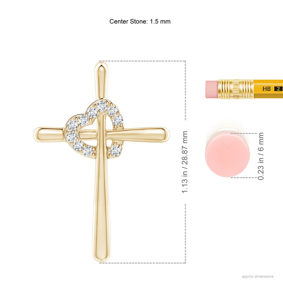 1.5mm GVS2 Cross Pendant with Diamond Heart in Yellow Gold ruler