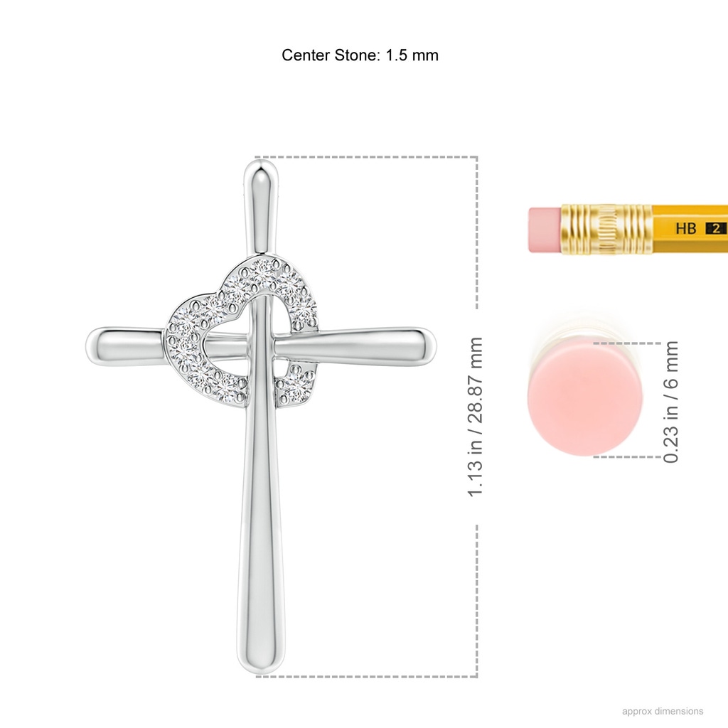 1.5mm HSI2 Cross Pendant with Diamond Heart in White Gold Ruler