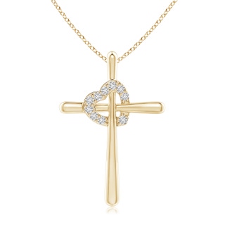 1.5mm HSI2 Cross Pendant with Diamond Heart in Yellow Gold