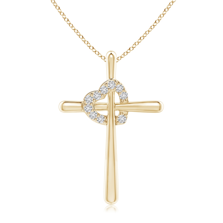 1.5mm HSI2 Cross Pendant with Diamond Heart in Yellow Gold 