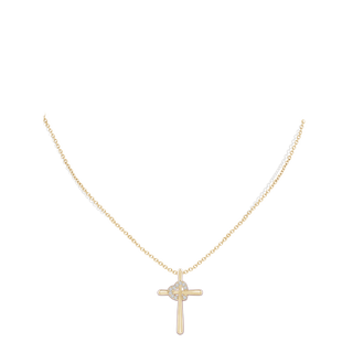 Cross Pendant with Diamond Heart in 14K Yellow Gold (H, SI2