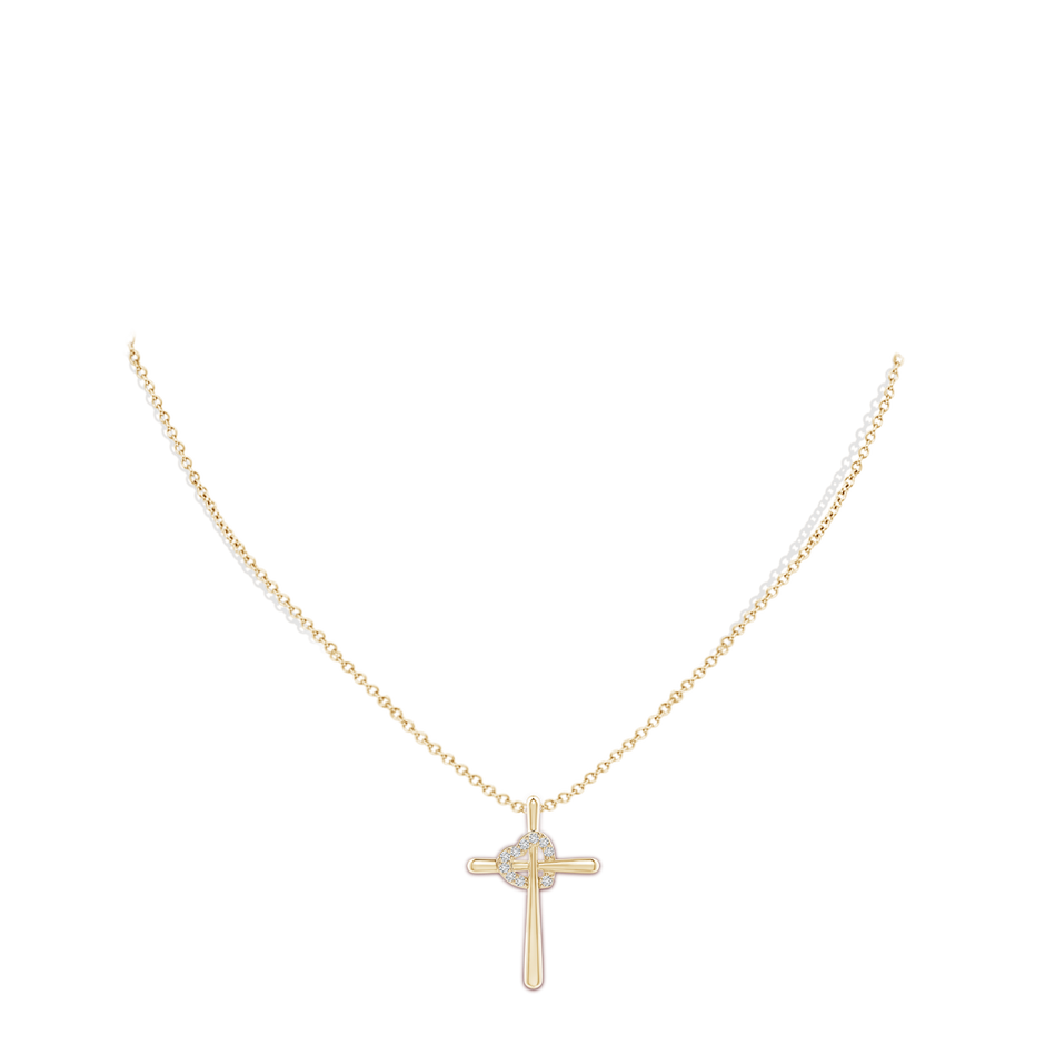 1.5mm HSI2 Cross Pendant with Diamond Heart in Yellow Gold body-neck