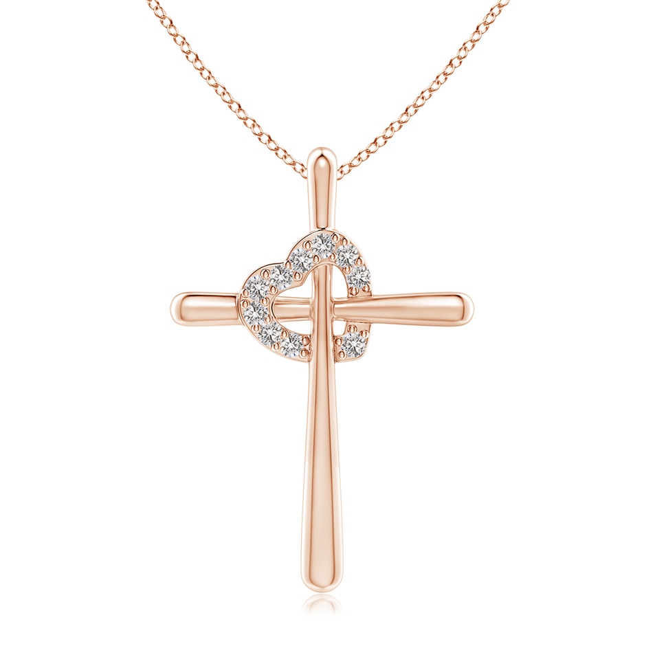 1.5mm IJI1I2 Cross Pendant with Diamond Heart in Rose Gold 
