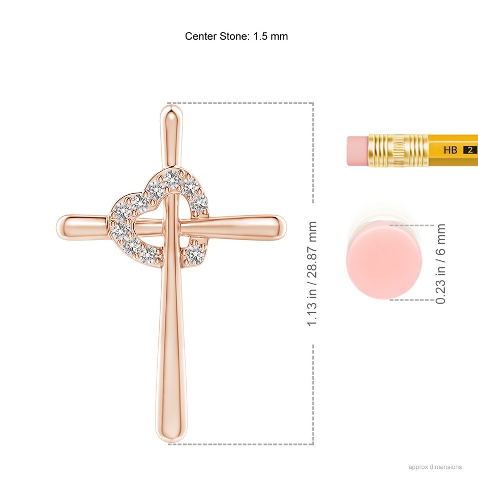 1.5mm IJI1I2 Cross Pendant with Diamond Heart in Rose Gold ruler