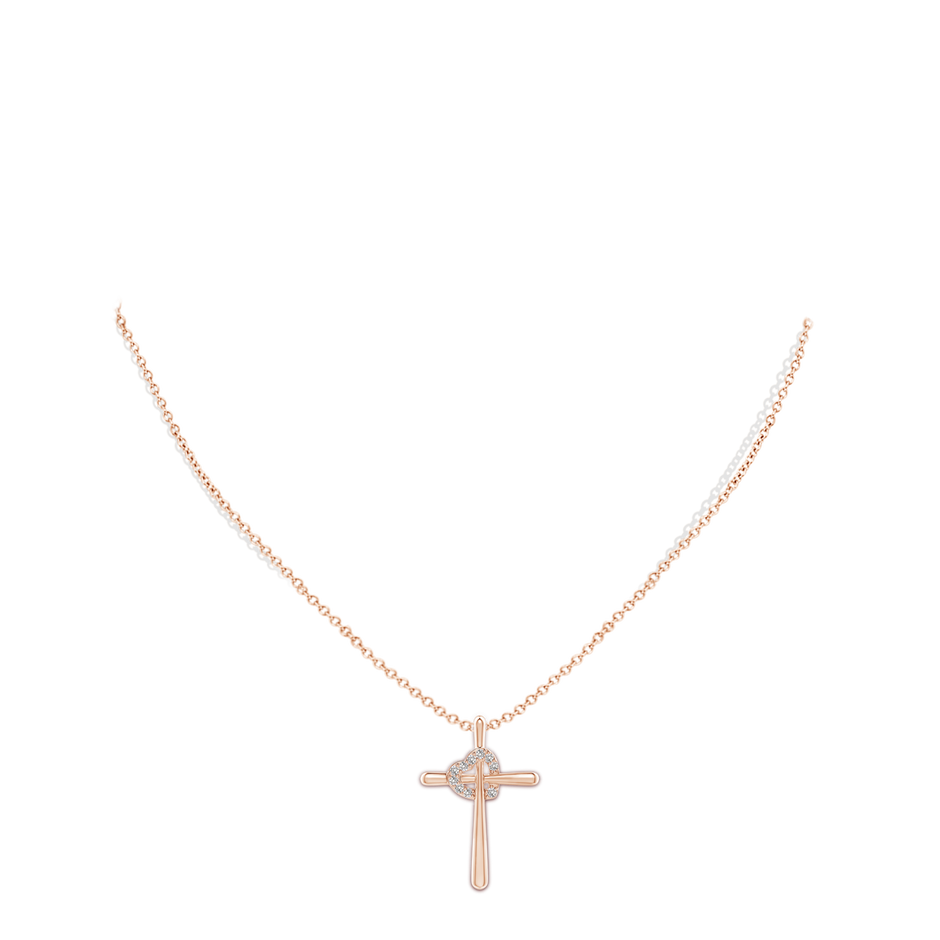 1.5mm IJI1I2 Cross Pendant with Diamond Heart in Rose Gold body-neck