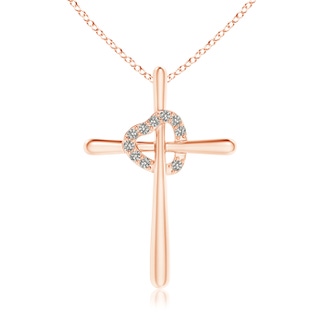 1.5mm KI3 Cross Pendant with Diamond Heart in 9K Rose Gold