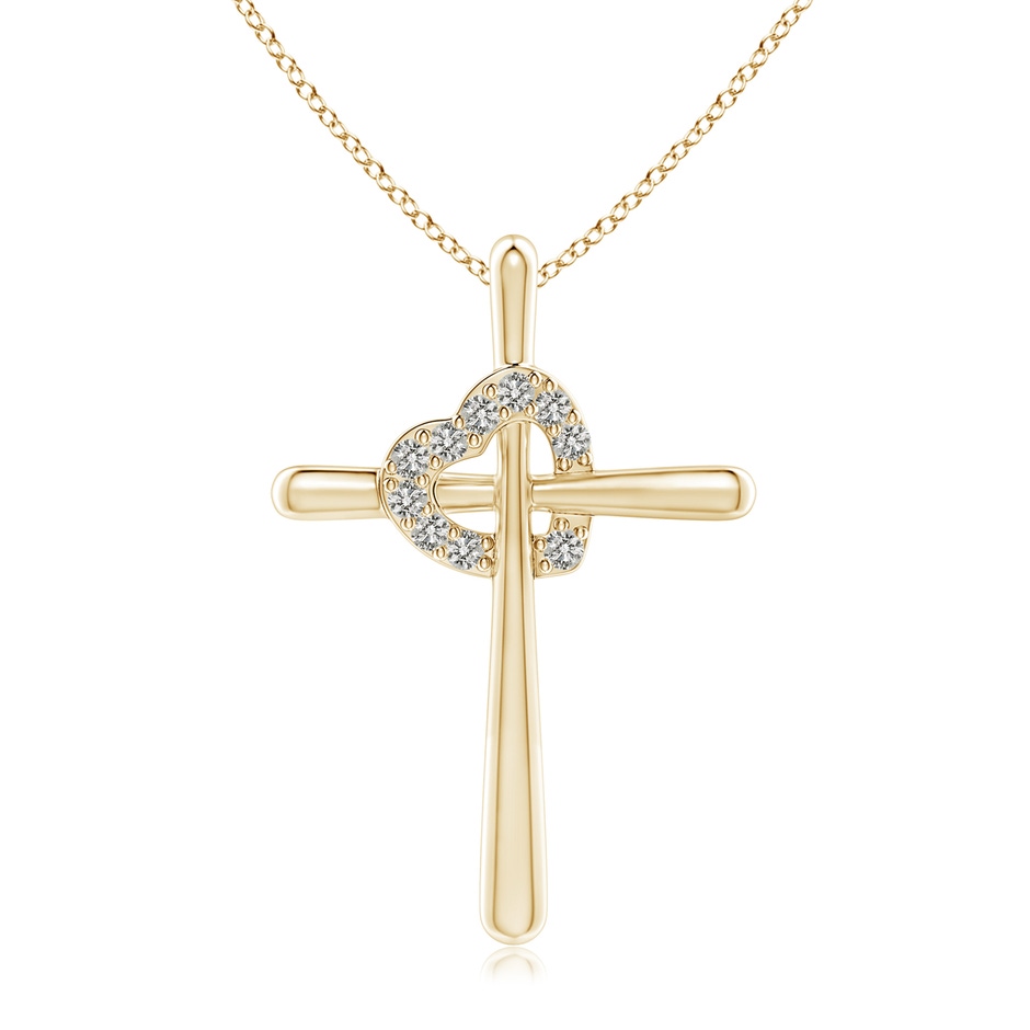 1.5mm KI3 Cross Pendant with Diamond Heart in Yellow Gold 
