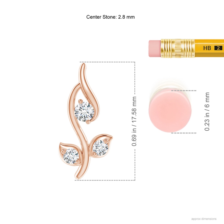 2.8mm GVS2 Classic Diamond Leaf and Vine Pendant in Rose Gold ruler