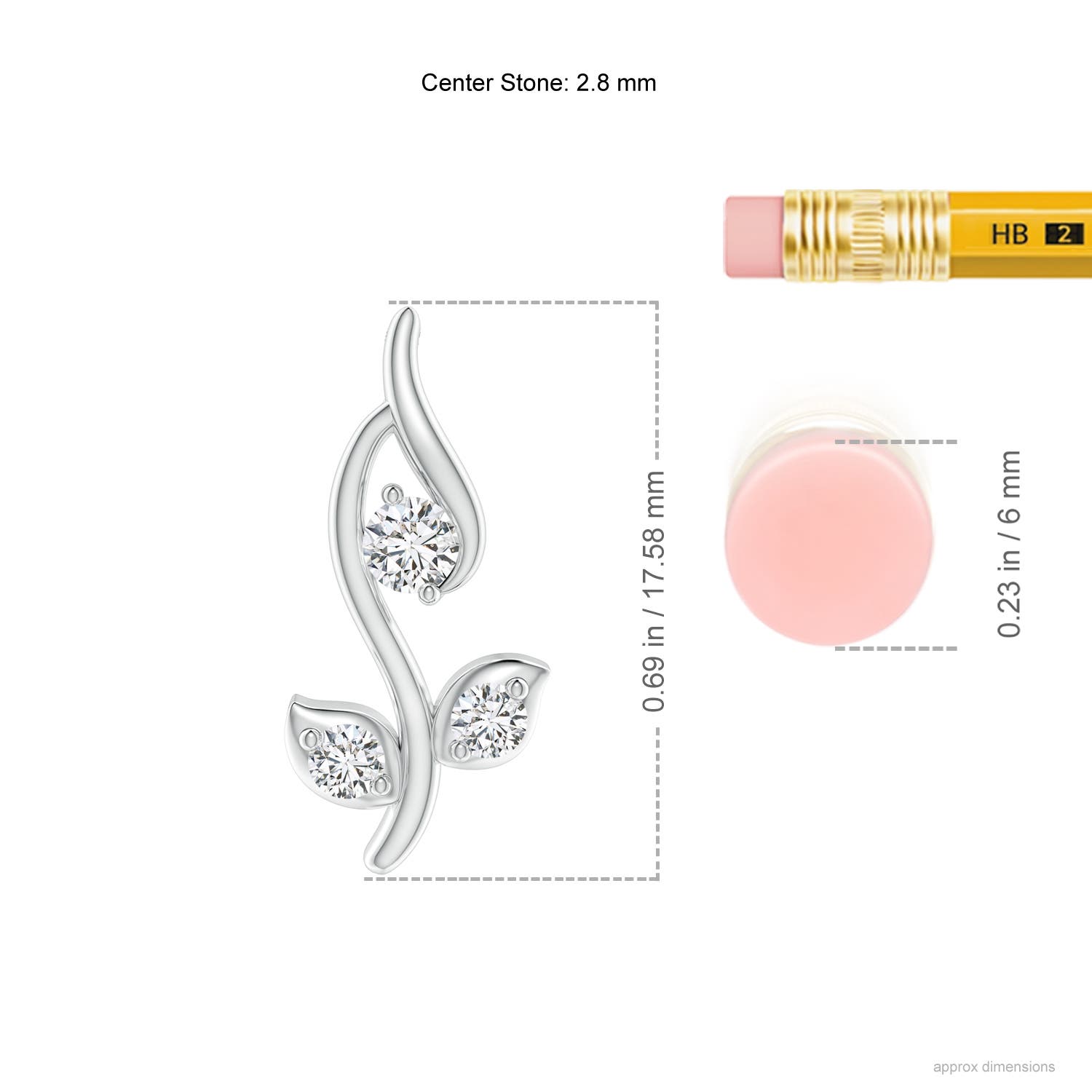 2.8mm HSI2 Classic Diamond Leaf and Vine Pendant in White Gold - ruler