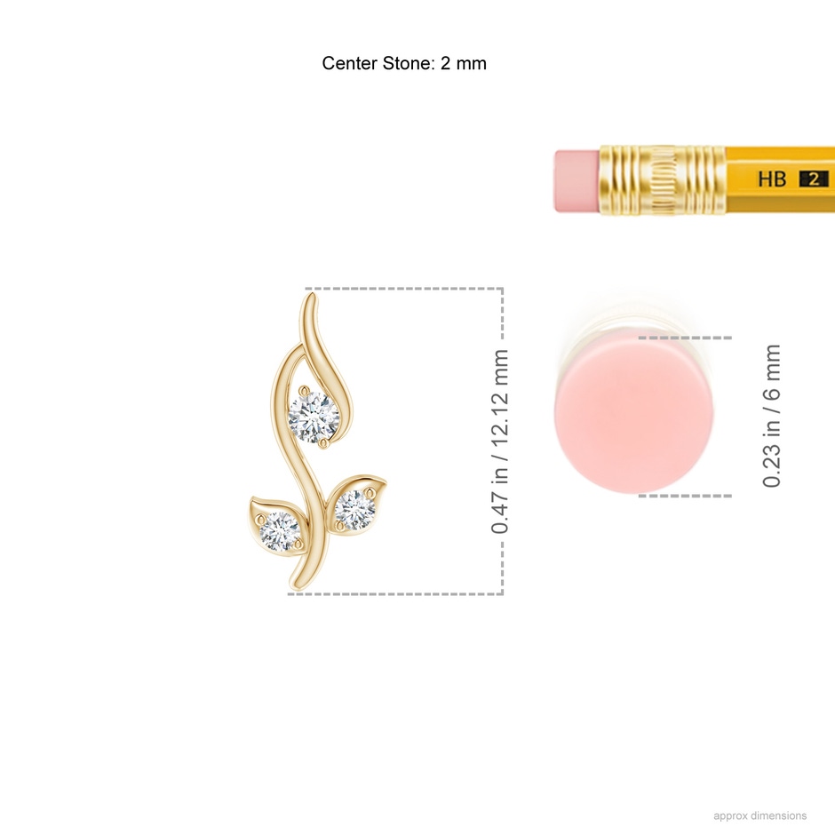 2mm GVS2 Classic Diamond Leaf and Vine Pendant in Yellow Gold ruler