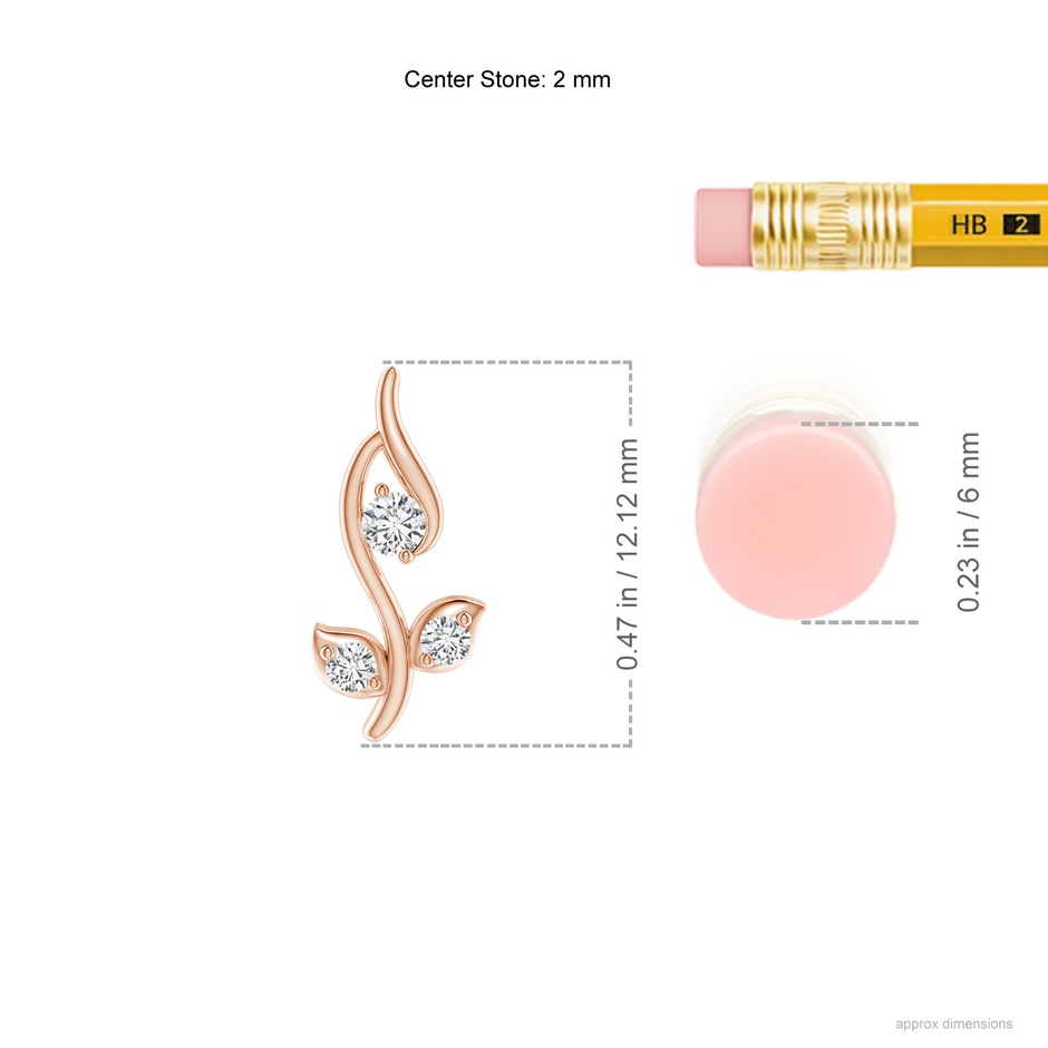 2mm HSI2 Classic Diamond Leaf and Vine Pendant in Rose Gold ruler