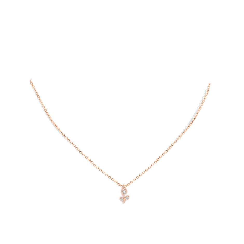 2mm HSI2 Classic Diamond Leaf and Vine Pendant in Rose Gold body-neck