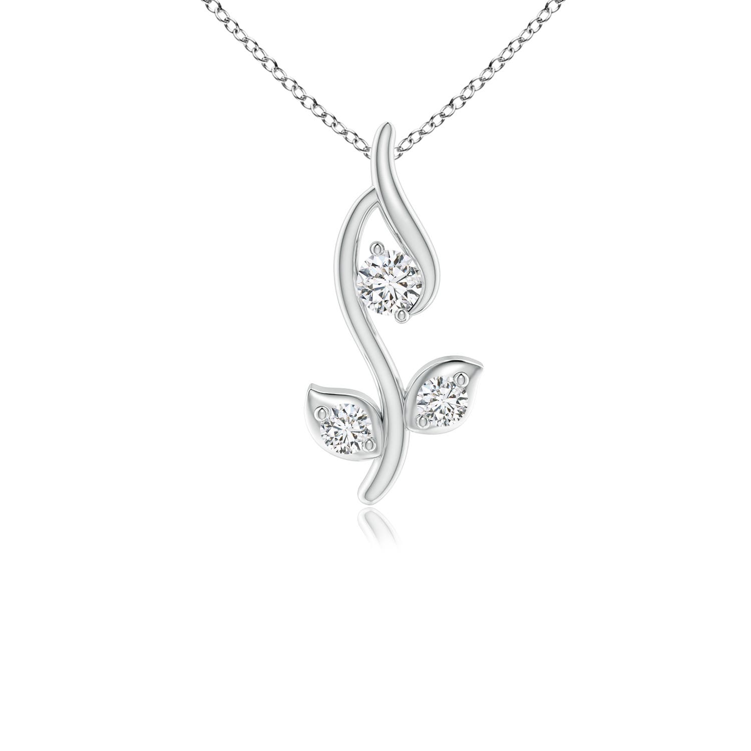 2mm HSI2 Classic Diamond Leaf and Vine Pendant in White Gold